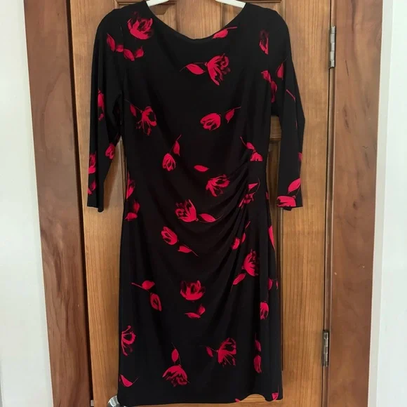 Lauren Ralph Lauren Petite Floral-Print Dress - Black/Red 10P